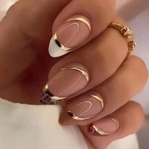 Almond Gold Design False Nails